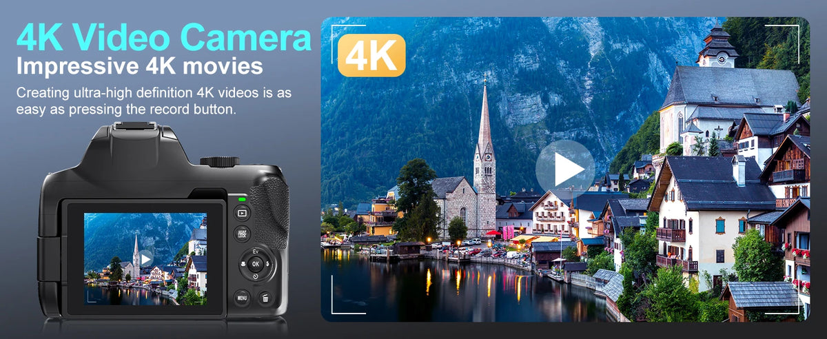 Fotocamera Digitale con Zoom Ottico 12X, 4K, WiFi, HD, 72MP, Avanzata, 270° ° Schermo Ribaltabile Autofocus Principiante/Principiante Selfie Macro