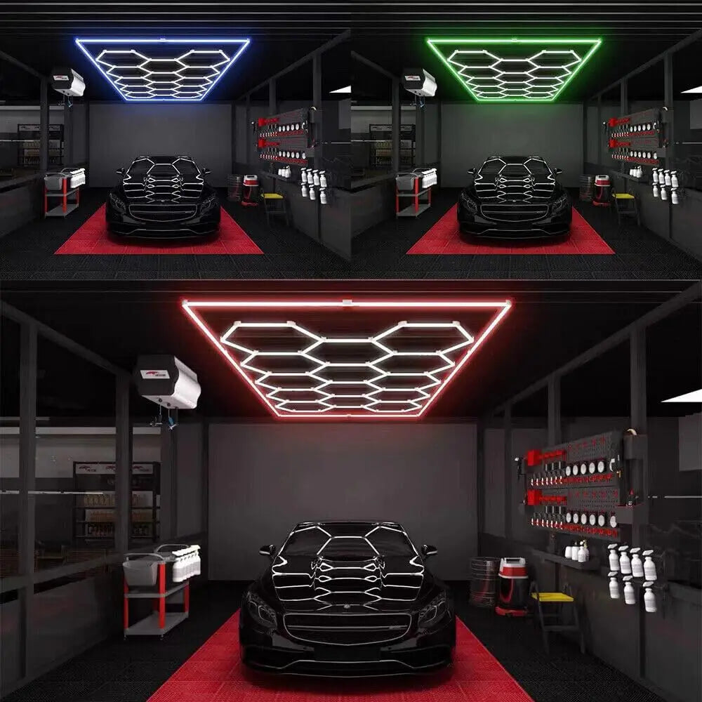 14 griglie con telaio luci da garage esagonali 6500K 672W a nido d'ape led per officina barbiere palestra soffitto negozio seminterrato