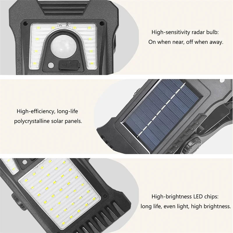 Clip su luci solari LED impermeabili per esterni Luci con sensore di movimento 3 modalità 3 modi di montaggio Illuminazione di sicurezza solare per recinzione