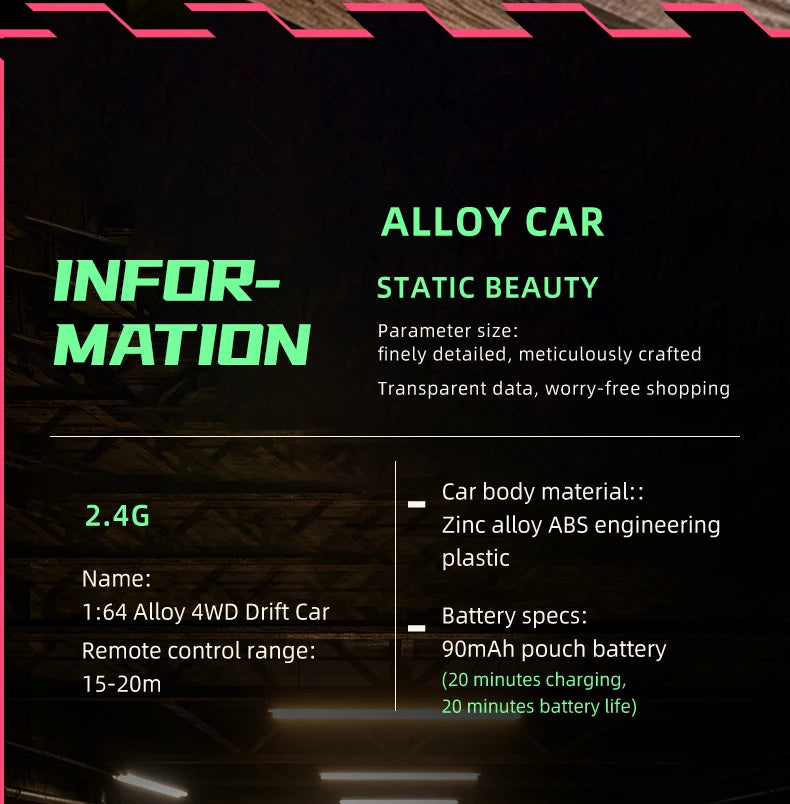 Auto RC da Drift ad Alta Velocità 1/64 con Luci, Auto Telecomandata 4WD 2.4G, Mini Auto da Corsa da Scrivania, Modellino in Scala, Giocattolo Regalo per Ragazzi