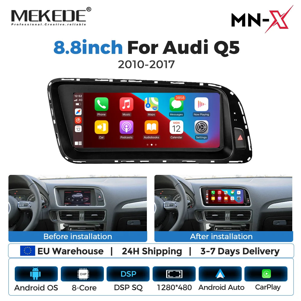Schermo da 8,8 pollici, stile originale, sistema multimediale wireless con CarPlay e Android Auto per Audi Q5 2010-2017, 4G LTE, WiFi, BT, navigazione GPS, autoradio Android, lettore video 4K.