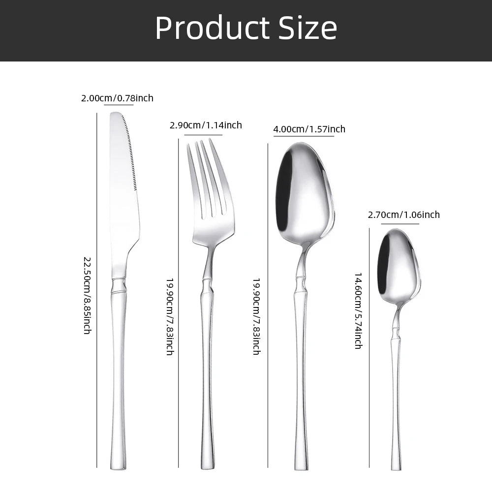 Set di posate da 24 pezzi in acciaio inox, coltelli, forchette, cucchiaini da caffรจ, stoviglie lavabili in lavastoviglie.