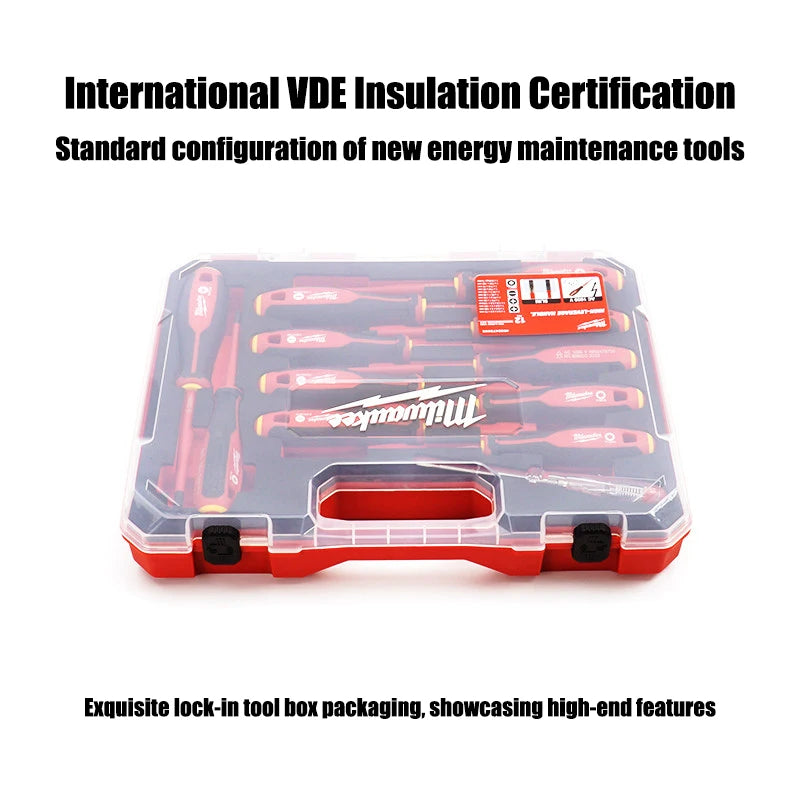 Set di cacciaviti isolati Milwaukee da 12 pezzi, cacciavite a punta fine VDE per elettricisti, strumento manuale, strumento per manutenzione 4932479095
