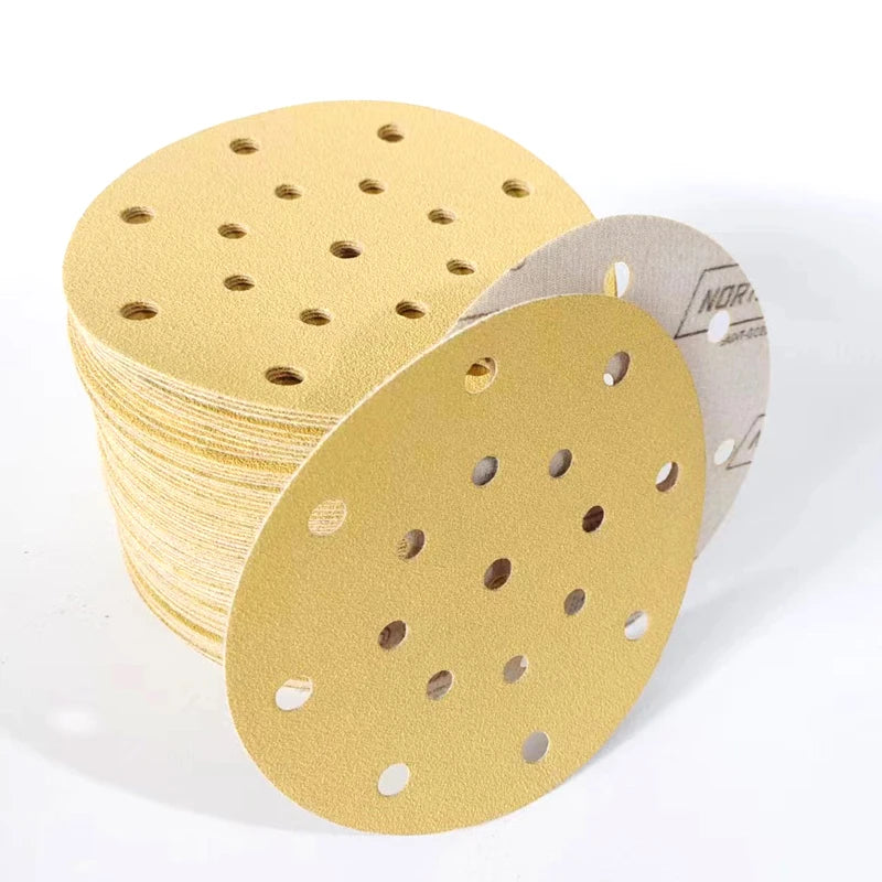 Noton 6 pollici 17 fori giallo carta abrasiva a secco 150 mm autoadesivo vernice automatica mastice levigatura rotonda floccaggio sabbia