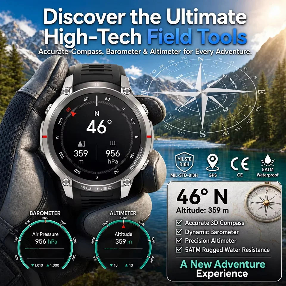 2026 NUOVO Smartwatch con Mappe Offline per Uomo, Display AMOLED HD da 1,43 Pollici, GPS Esterno Integrato, Bussola, Altimetro, Impermeabile 5ATM, Orologio Sportivo per Nuoto, Ciclismo e Corsa