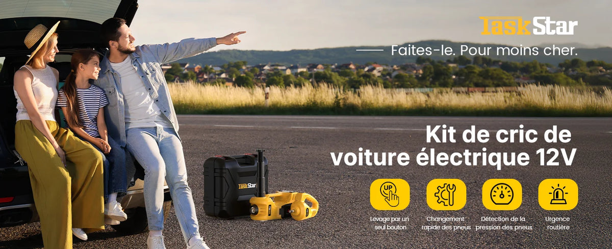 Martinetto Elettrico per Auto Taskstar 5T, Sollevatore Idraulico Elettrico con Gonfiatore Integrato 12V, Cambio Gomme con Luce LED per Berlina SUV Camion