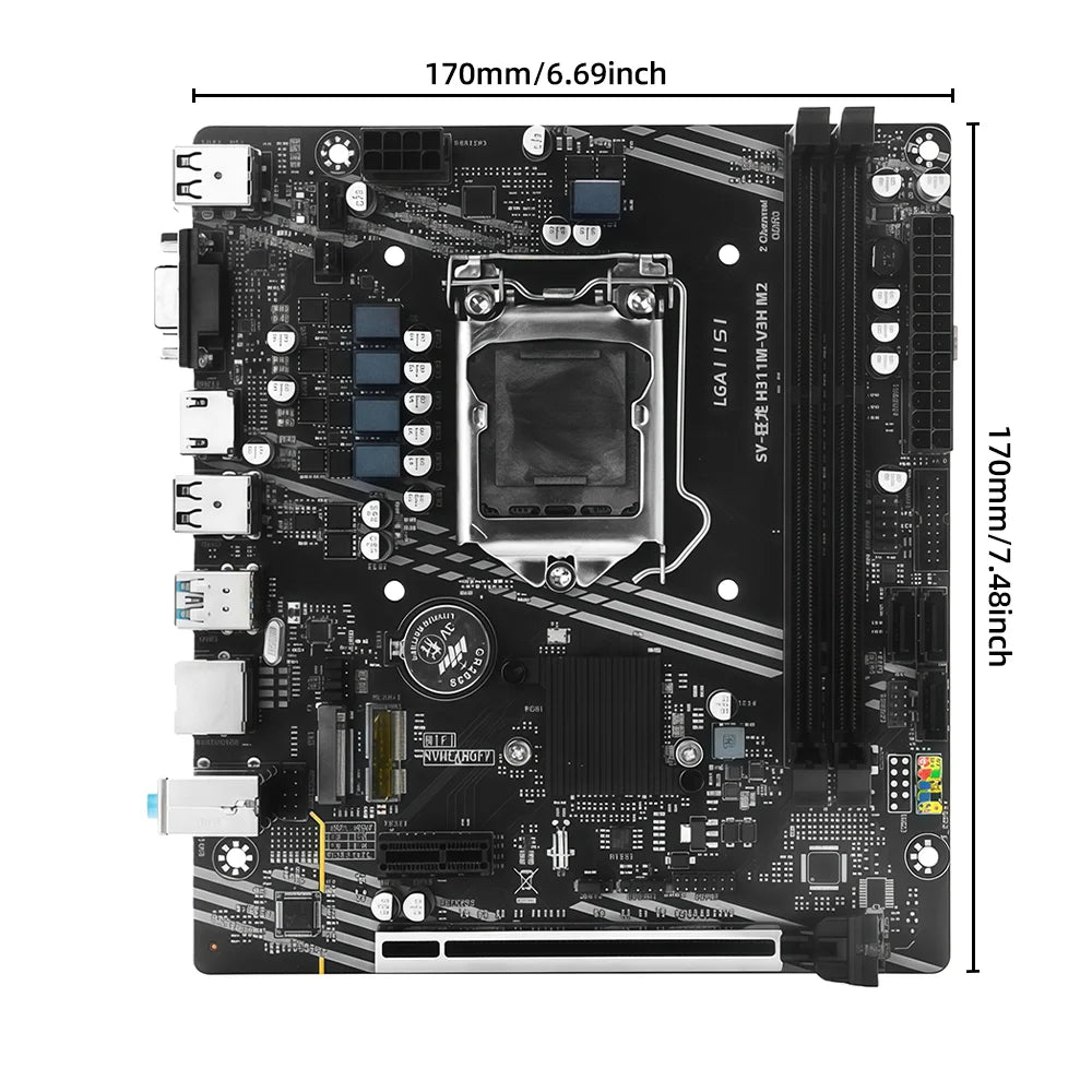 Scheda Madre SOYO H311M DDR3 per Gaming con CPU I3 6100, Memoria RAM 16G (8G*2), LGA1151, TPM2.0, Combo PC Desktop per Ufficio, PCIE3.0X16 VGA