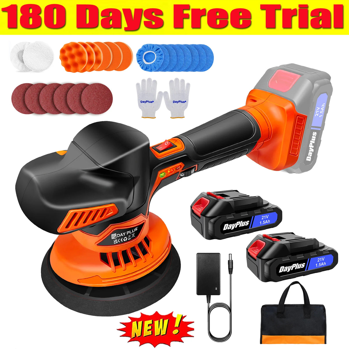 Lucidatrice per auto senza fili, macchina per lucidare con 2800-5500 giri/min, portatile 6", include 2 batterie, attivazione con un solo clic, indicatore del livello della batteria, indicatore delle marce.