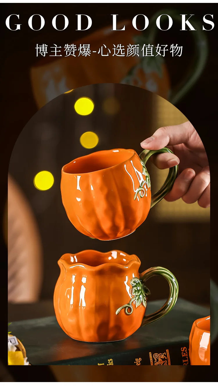 Tazza a Forma di Zucca Carina, Tazze Realistiche a Forma di Zucca, Stoviglie in Porcellana, Utensili per Bere, Tazze da Caffè, Tazze per il Tè Pomeridiano