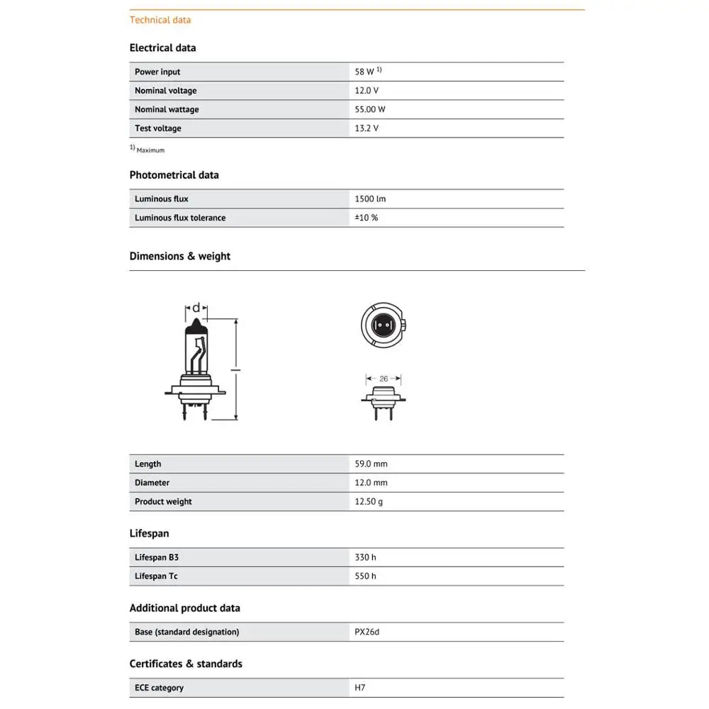 OSRAM 2 pz CLASSIC H7 12 V 55 W PX26d Auto Alogena Testa Luce Standard Auto Lampadine 3200 K Lampade Originali Qualità OEM 64210, Coppia