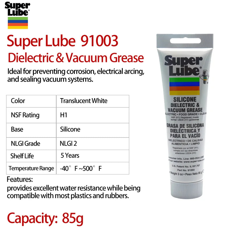 Super Lube 91003 Grasso Dielettrico e per Vuoto al Silicone 3oz, Lubrificante Non Conduttivo Impermeabile per Connettori Elettrici e O-Ring