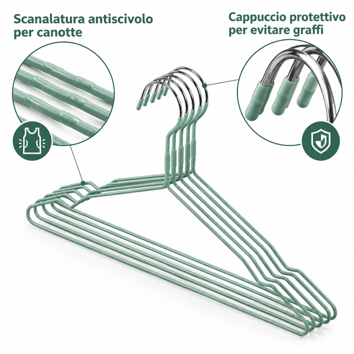 Set appendiabiti in metallo rivestito in vinile, larghezza 40 cm, antiscivolo, salvaspazio, grucce per vestiti, camicie, giacche, organizer per guardaroba, disponibili in 3 colori