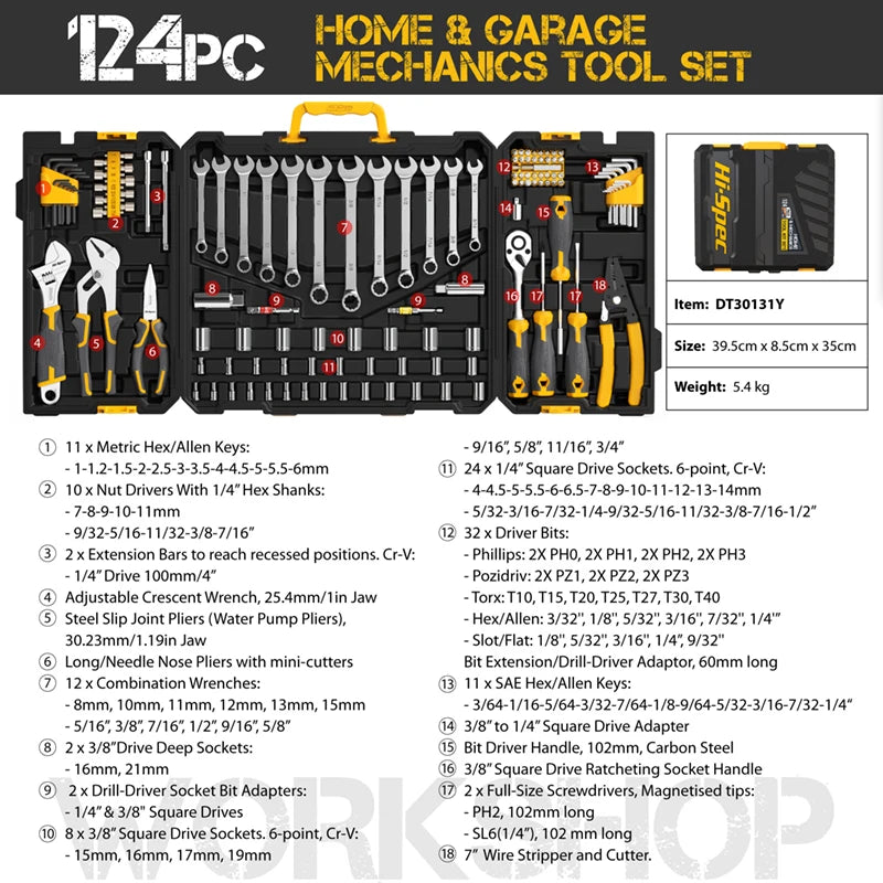 Kit di attrezzi per la riparazione auto di alta qualità, set di chiavi a bussola 1/2, 3/8, 1/4, set di utensili manuali per uso quotidiano, set di chiavi a bussola per riparazioni e manutenzione domestica, set di chiavi a cr