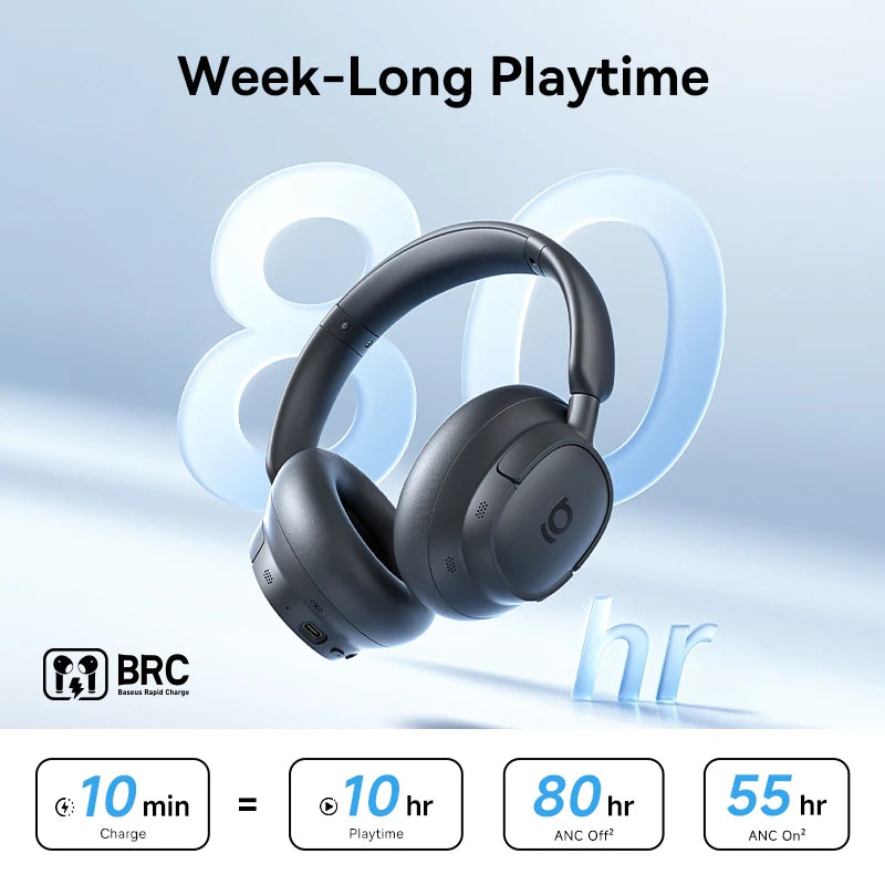 Cuffie Wireless ANC Baseus 80H, Auricolari Over-Ear con 95% di Cancellazione del Rumore, Cuffie Bluetooth 6.0 BH1 NC LITE