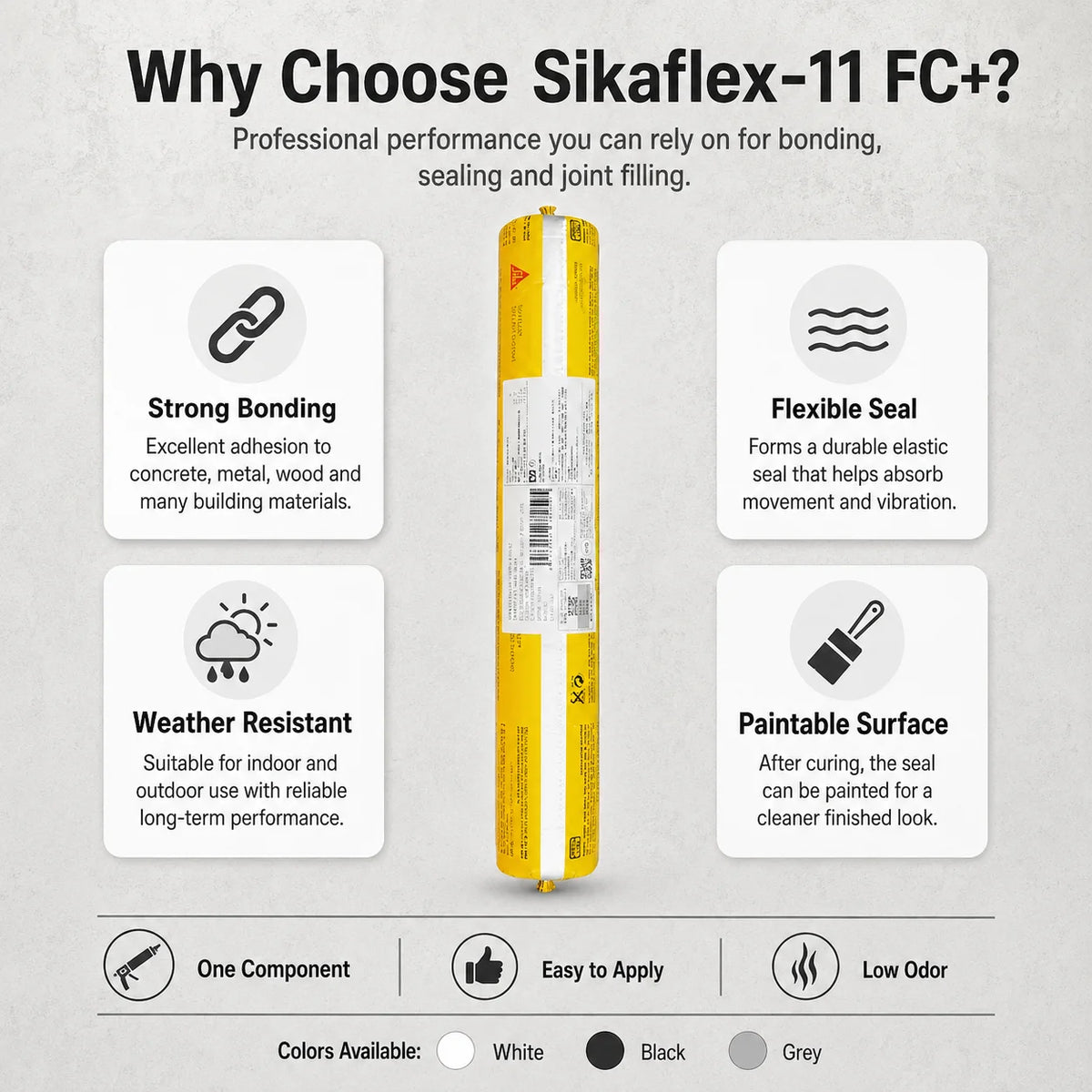 Sikaflex 11 FC+ Sigillante Adesivo Poliuretanico 600ml Bianco Nero Grigio Impermeabile Flessibile per Riparazioni Edili
