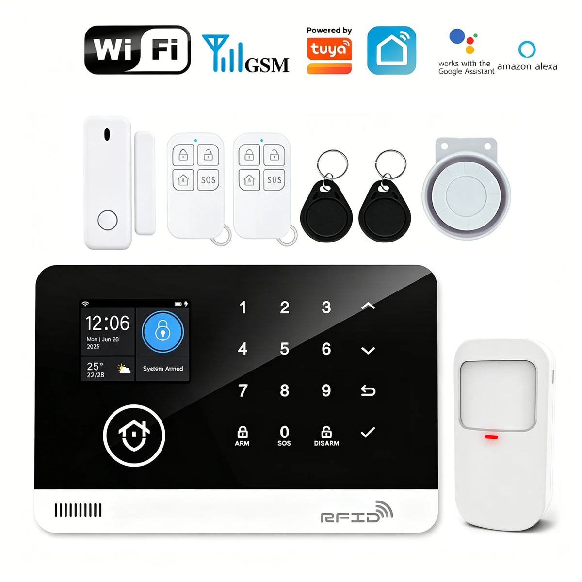 Kit Sistema di Allarme Domestico Intelligente Tugard con WiFi GSM, Sirena Wireless 120dB, Sensore di Movimento, Controllo Remoto tramite App Tuya