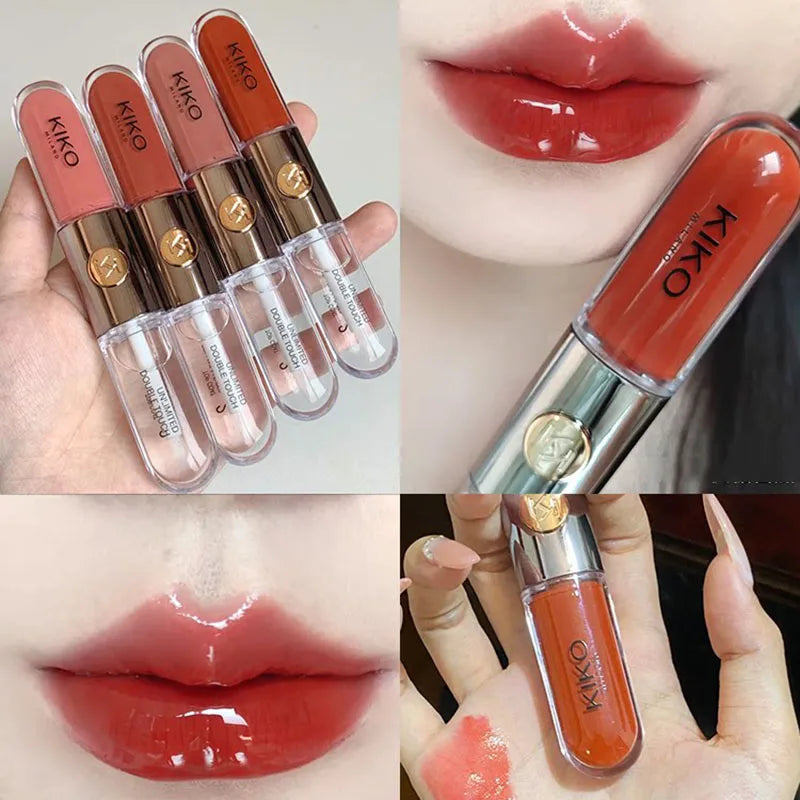 Kiko Milano Edizione Limitata Rossetto a Doppia Punta con Specchio Trasparente, Non Sbiadisce, Non Si Attacca alla Tazza, Lucidalabbra per il Trucco