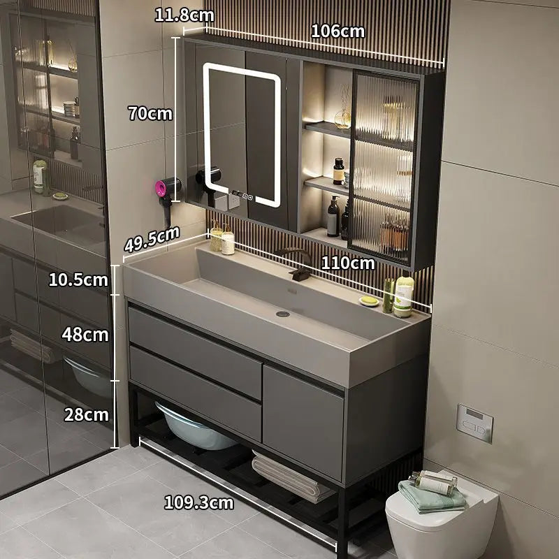 Combinazione di mobile lavabo e specchio da bagno in nano-roccia di lusso leggero