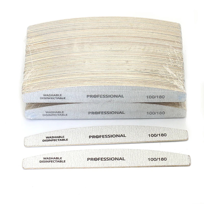 2/6/8/12/20pcs Lima per unghie professionale Grigia Mezza luna Lime per unghie in legno 100/180 Grana Levigatura su due lati Strumenti per manicure lavabili