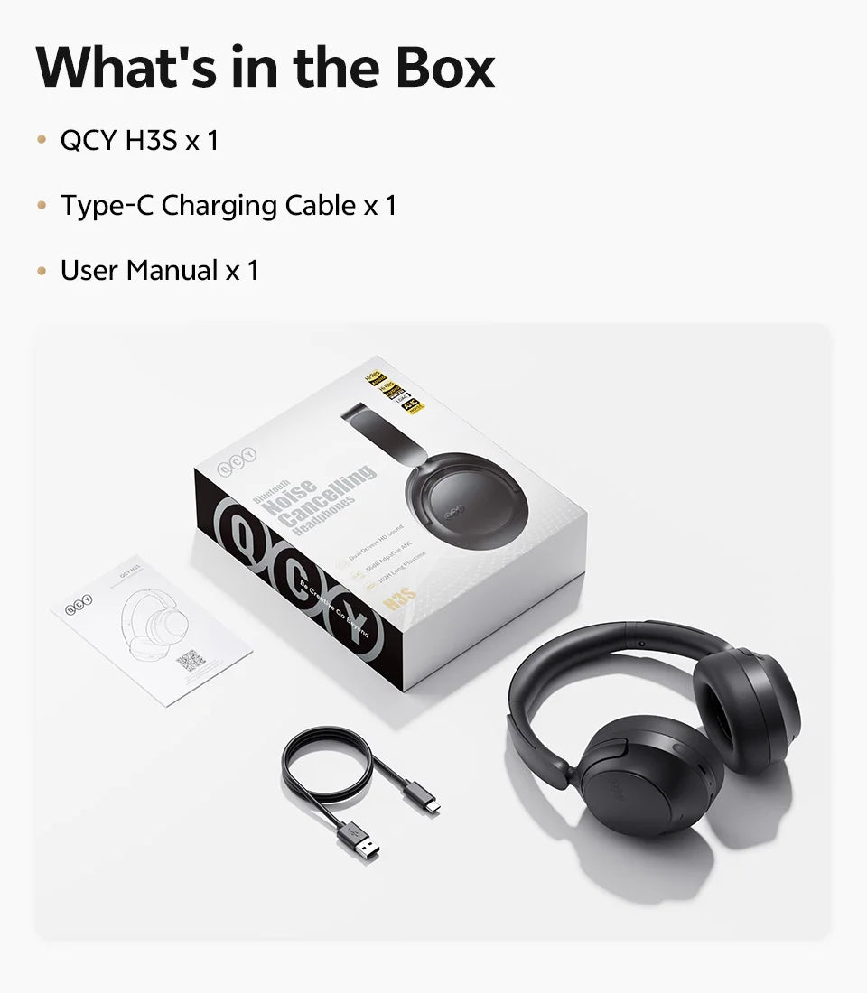 QCY H3S ANC Cuffie over Ear -56dB Cuffie con cancellazione del rumore Bluetooth 6.0 Auricolari audio spaziale LDAC ad alta risoluzione Doppio driver