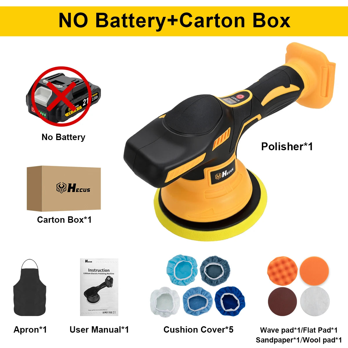 Lucidatrice Elettrica per Auto Hecus 9 Velocità, Senza Fili, con Display Digitale, Utensile Rotante per Lucidatura e Ceratura, Compatibile con Batteria Makita 18V