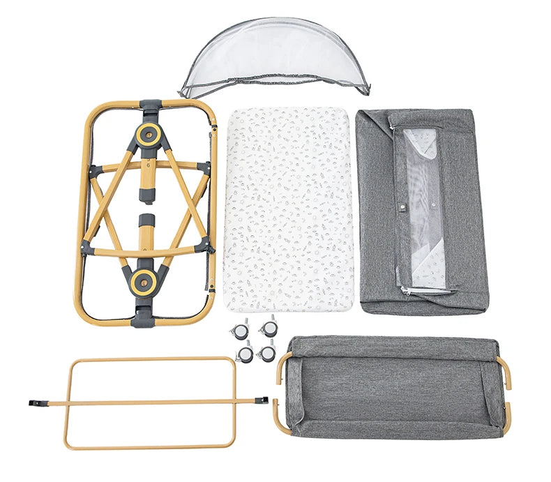 Lettino 3 in 1 Culla Comodino Culla Box per bambini 0-3 anni bambino multifunzione pieghevole e sollevabile Con zanzariera e ruota