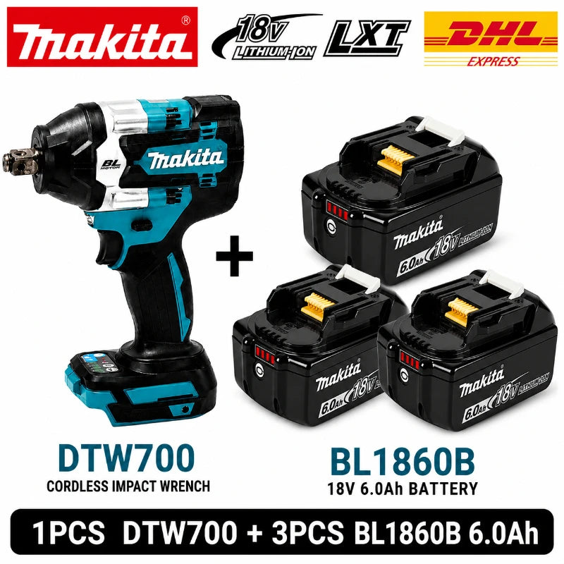 Avvitatore a impulsi Makita DTW700 a batteria 18V Brushless 700Nm, pistola a impulsi elettrica ad alta coppia con attacco da 1/2 pollice, velocità variabile, Auto-Stop per BL1830 BL1840 BL1850 BL1860B, spedizione rapida UE
