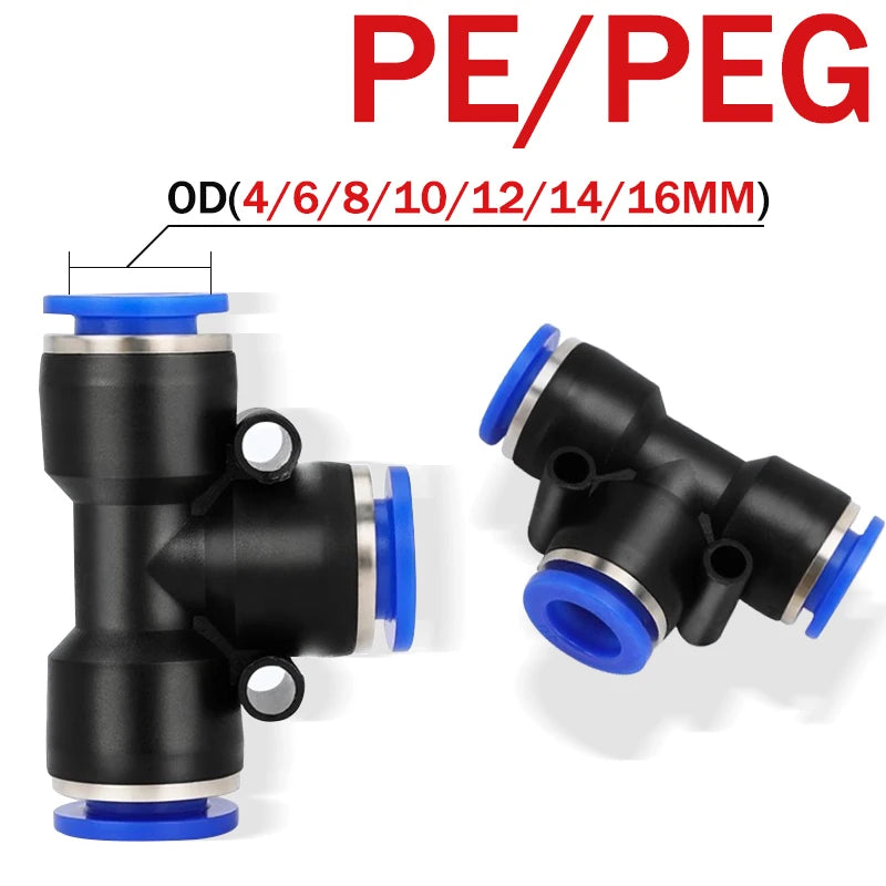10 pz. Connettore pneumatico PE PEG, raccordo rapido a T riduttore a 3 vie, tubo in plastica, connettore per tubo da 4/6/8/10/12 mm