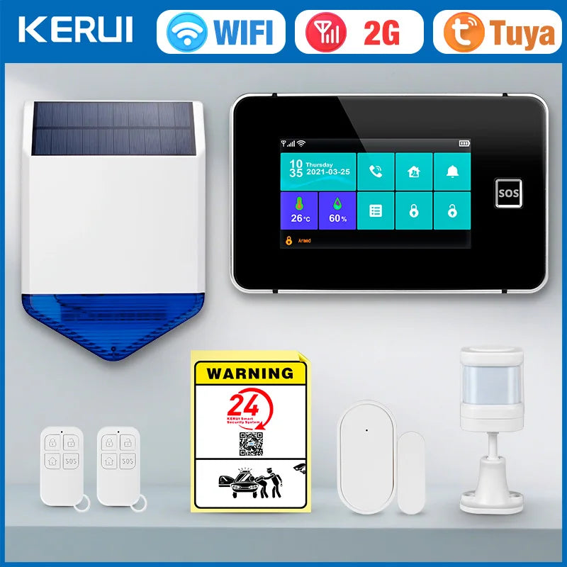 KERUI 2G WIFI GSM Sistema di Allarme Domestico Set Touch Screen da 4.3 pollici Sistema di Allarme di Sicurezza Tuya Smart App Alexa per la Casa Antifurto