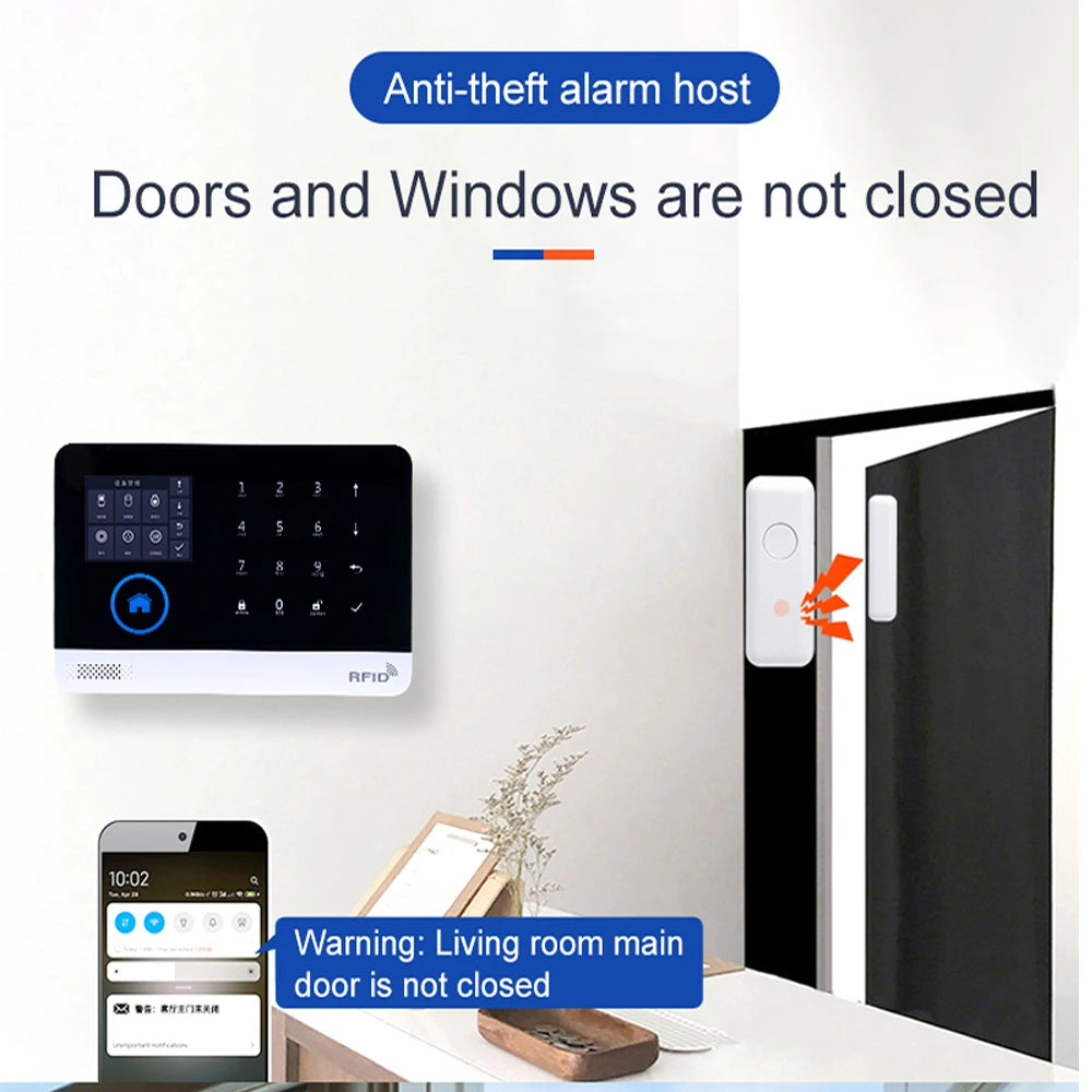 Sistema di allarme domestico PGST, 4G, WIFI, GSM, allarme di sicurezza, antifurto con sensore di movimento per porte, controllo tramite l'app Tuya Smart, compatibile con