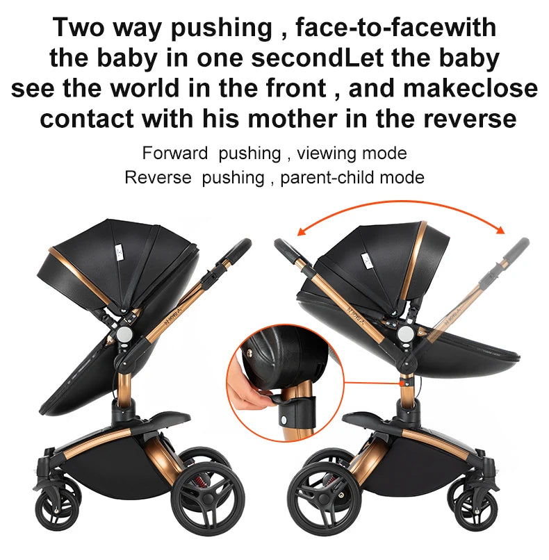 Sistema di trasporto per bambini 3 in 1 con seggiolino auto per neonati e navicella, passeggino pieghevole reversibile a 360 gradi, carrozzina alta per neonati fino a 3 anni, cintura di sicurezza a 5 punti, tettuccio in pelle