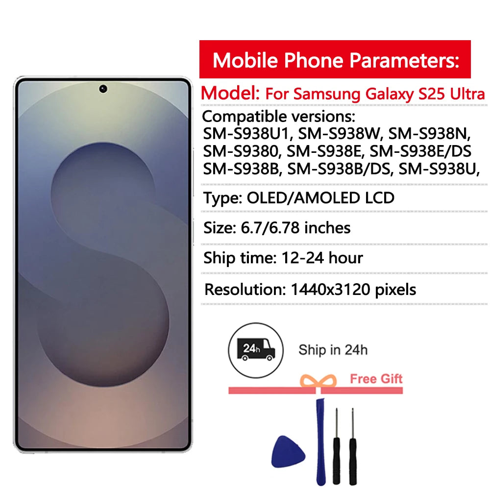 NUOVO Display AMOLED Per Samsung Galaxy S25 Ultra 5G Display LCD Touch Screen Digitizer Assembly Per Samsung S25 Ultra Display