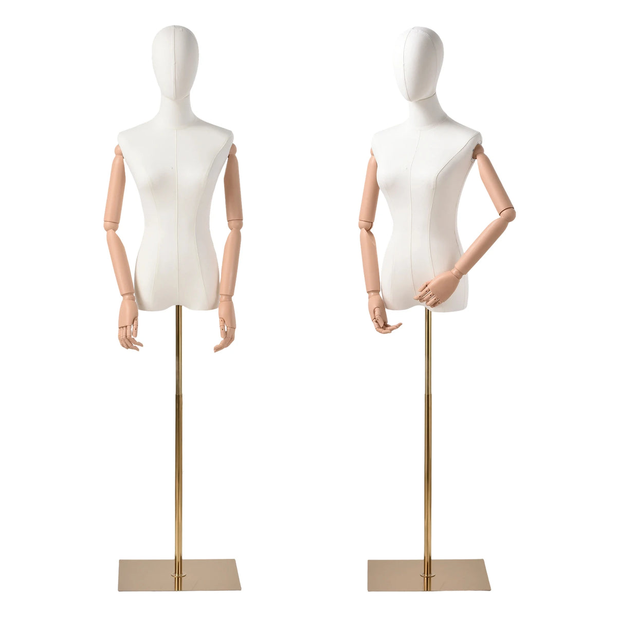 Manichino Regolabile per Sartoria ed Esposizione, Torso Femminile con Testa e Braccia Staccabili, Supporto Dorato Regolabile in Altezza, con Rivestimento in Lino, per Abbigliamento Donna, Uomo, Bambino e Esposizione Gioielli