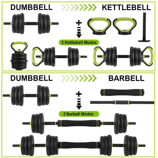 Set di manubri regolabili, set di pesi liberi da 30/44 libbre utilizzato come manubri, bilanciere, kettlebell e push-up, per esercizi fitness in palestra a casa