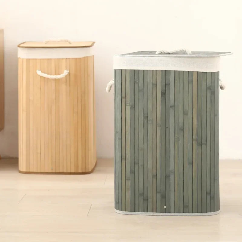 Cesto per Bucato Pieghevole di Grande Capacità, Contenitore in Bambù Rotondo per Organizzare Vestiti, Cesto Compatto per la Casa