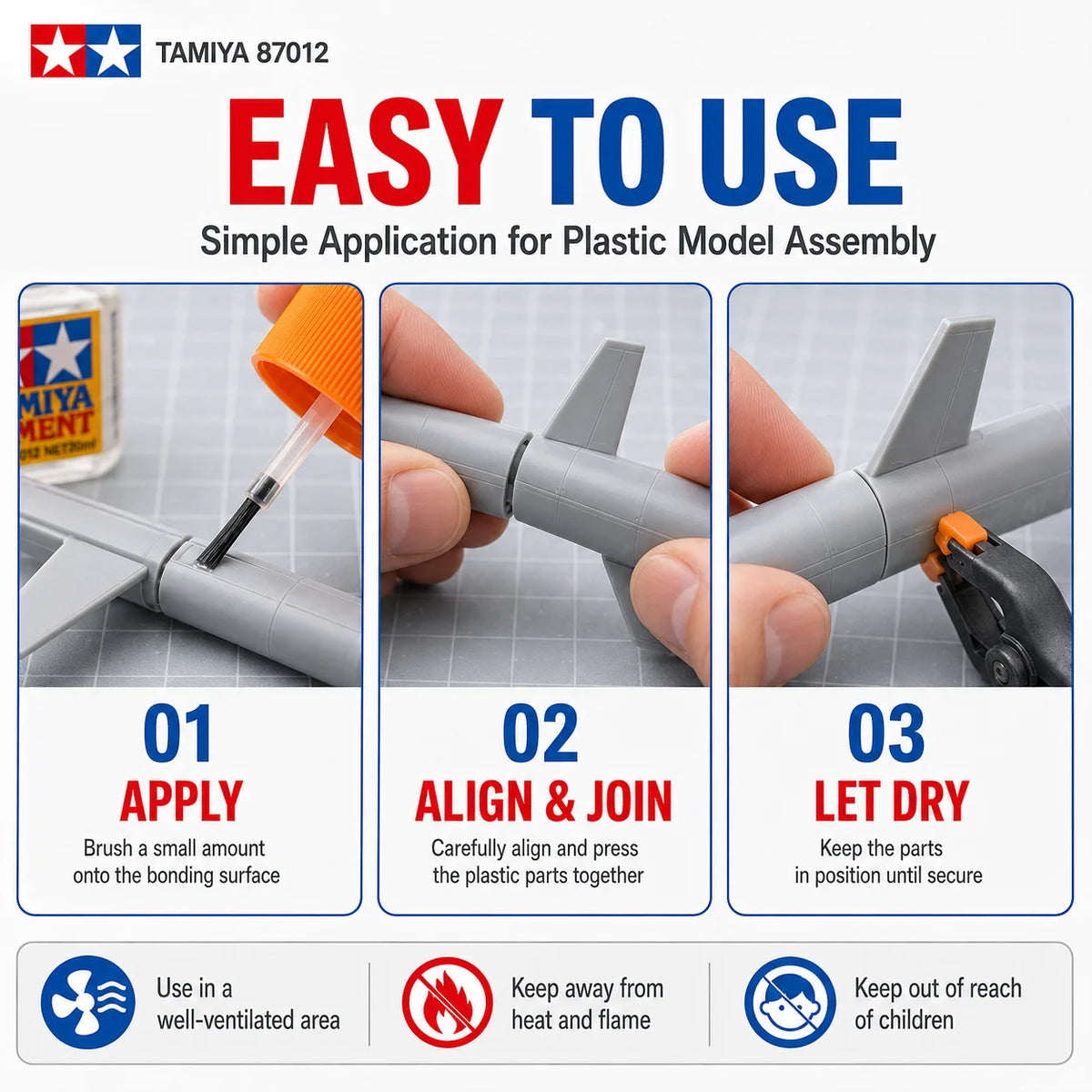 Adesivo in plastica TAMIYA 87012 per modellismo in stirolo, colla di precisione per assemblaggio kit, 20ml