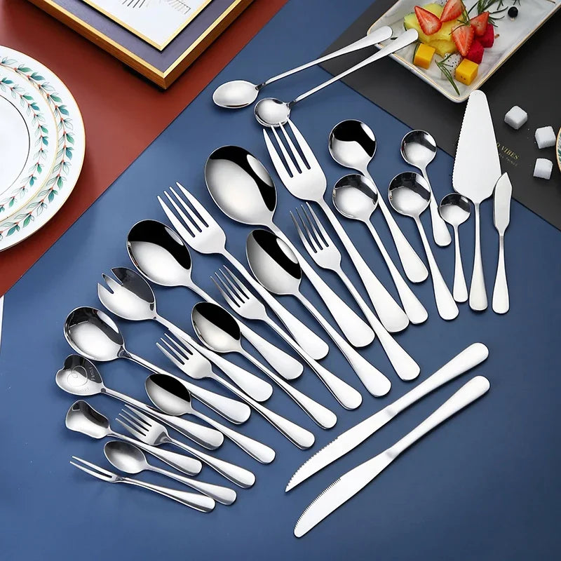 Set di posate da 24 pezzi in acciaio inossidabile, set di stoviglie, cucchiaio e forchetta, coltello, forchetta, cucchiaio da dessert, cucchiaio da tè
