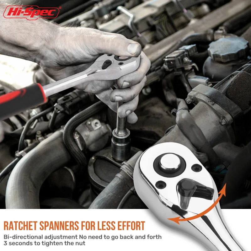 Set di Attrezzi Meccanici Hi-Spec 216 Pezzi, Kit di Utensili Manuali con Chiavi Miste 1/2" 1/4" 3/8", Set di Bussole per Riparazione Auto e Garage