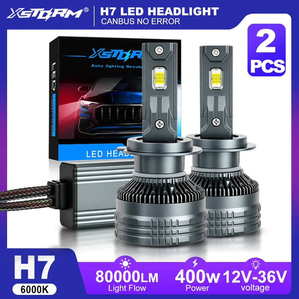Faro LED XSTORM H7 Canbus 400W 80000LM H1 H4 9005 9006 Luci LED per Auto ad Alta Potenza con Ventola Turbo 12V 24V 6000k