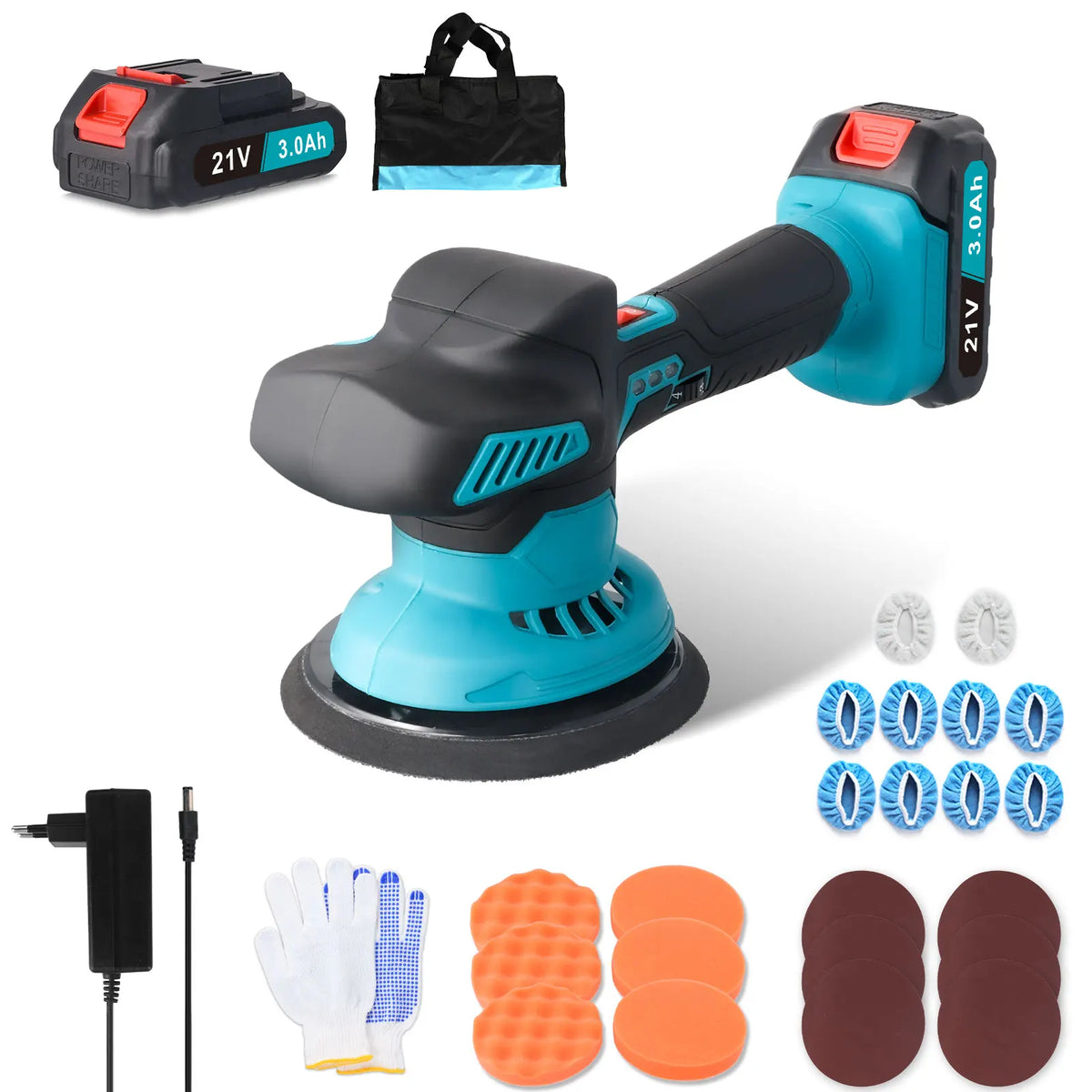 Kit Lucidatrice Elettrica per Auto Podofo 6'' 5500RPM con 2 Batterie, Lucidatrice Orbitale a 6 Velocità per Detailing e Lucidatura di Auto e Barche