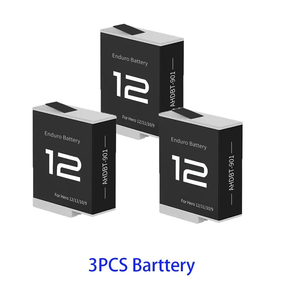 Batteria per GoPro Hero 12 11 10 9 Motion Camera, batteria ricaricabile da 1800mAh, caricatore a 3 slot con luce LED, custodia per GoPro