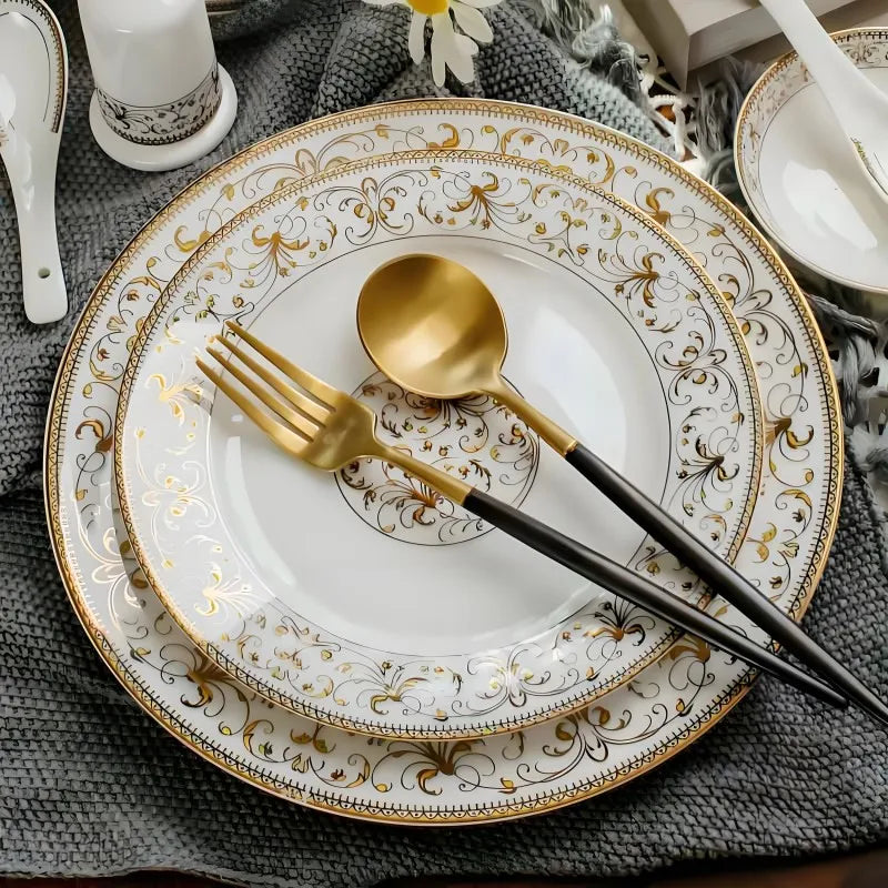 2 pz/set, 8 + 10 pollici, set da pranzo bone china piatti e piatti, piatti da buffet in ceramica per feste, caricabatterie per piatti in porcellana, feste