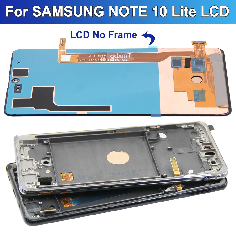 Schermo LCD AMOLED da 6,7 pollici per Samsung Note 10 Lite, gruppo di ricambio per lo schermo touchscreen, compatibile con Samsung Note10 Lite N770 N770F, con cornice.