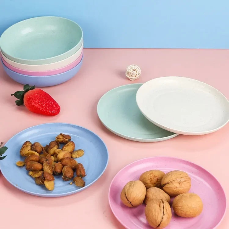 Set di 5 piatti colorati in paglia di grano, piatto per verdure, piatto per frutta, piatto da insalata in stile nordico, stoviglie, piatto in plastica per uso domestico