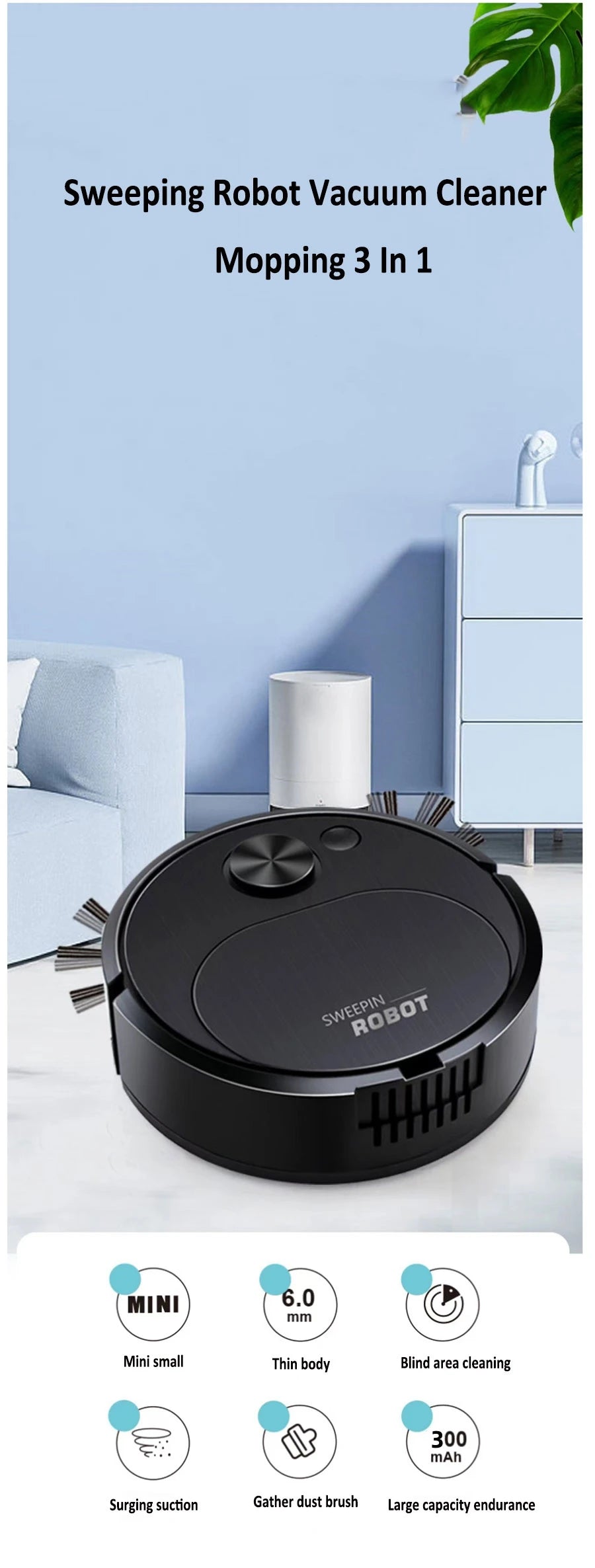 NUOVO USB Spazzare Robot Aspirapolvere Lavare 3 In 1 Smart Wireless 1500Pa Trascina Pulizia Spazzare Pavimento per Home Office
