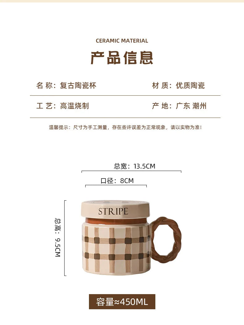 Tazze in ceramica retrò creative, alto livello di aspetto, tazze famose in Internet, souvenir di lusso leggero, tazze da caffè con LIDS