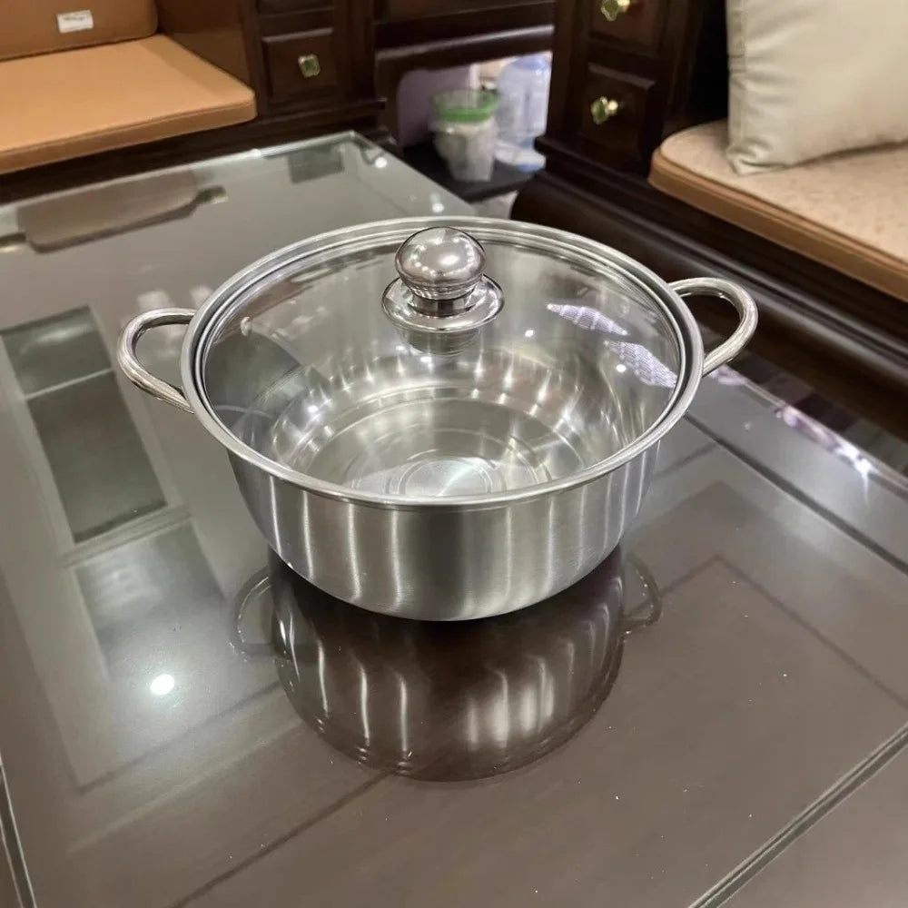 Pentola per zuppe in acciaio inossidabile con fondo doppio e coperchio, utensile da cucina in acciaio inossidabile multifunzionale, disponibile nelle misure 18/20/22/24 cm, con rivestimento antiaderente.