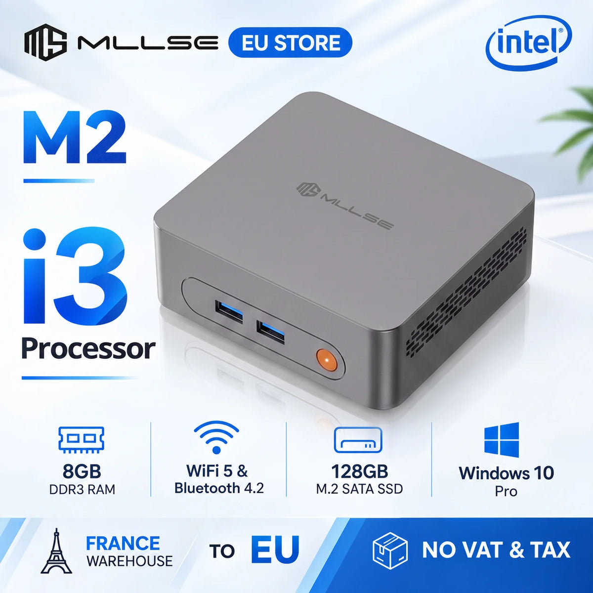 Mini PC MLLSE M2 con Intel Core i3-4030U, 8GB di RAM DDR3, SSD da 128GB, Wi-Fi 5, Bluetooth 4.2, Windows 10 , Mini Computer Desktop