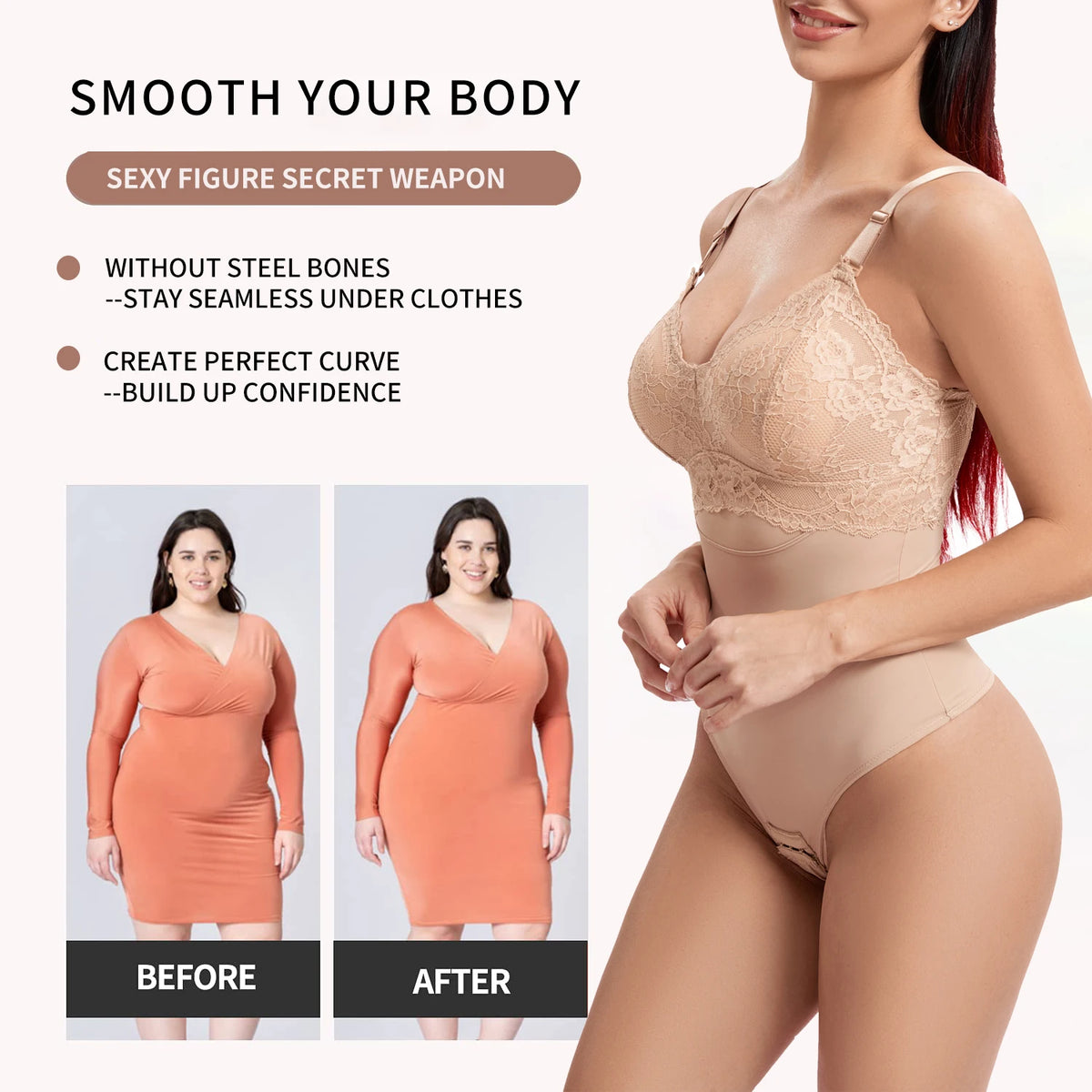 Perizoma in pizzo Body Shapewear Donna Nuovo Shaper per tutto il corpo Vita sottile Tummy Control Intimo Pancia piatta Corsetto liscio Nudo