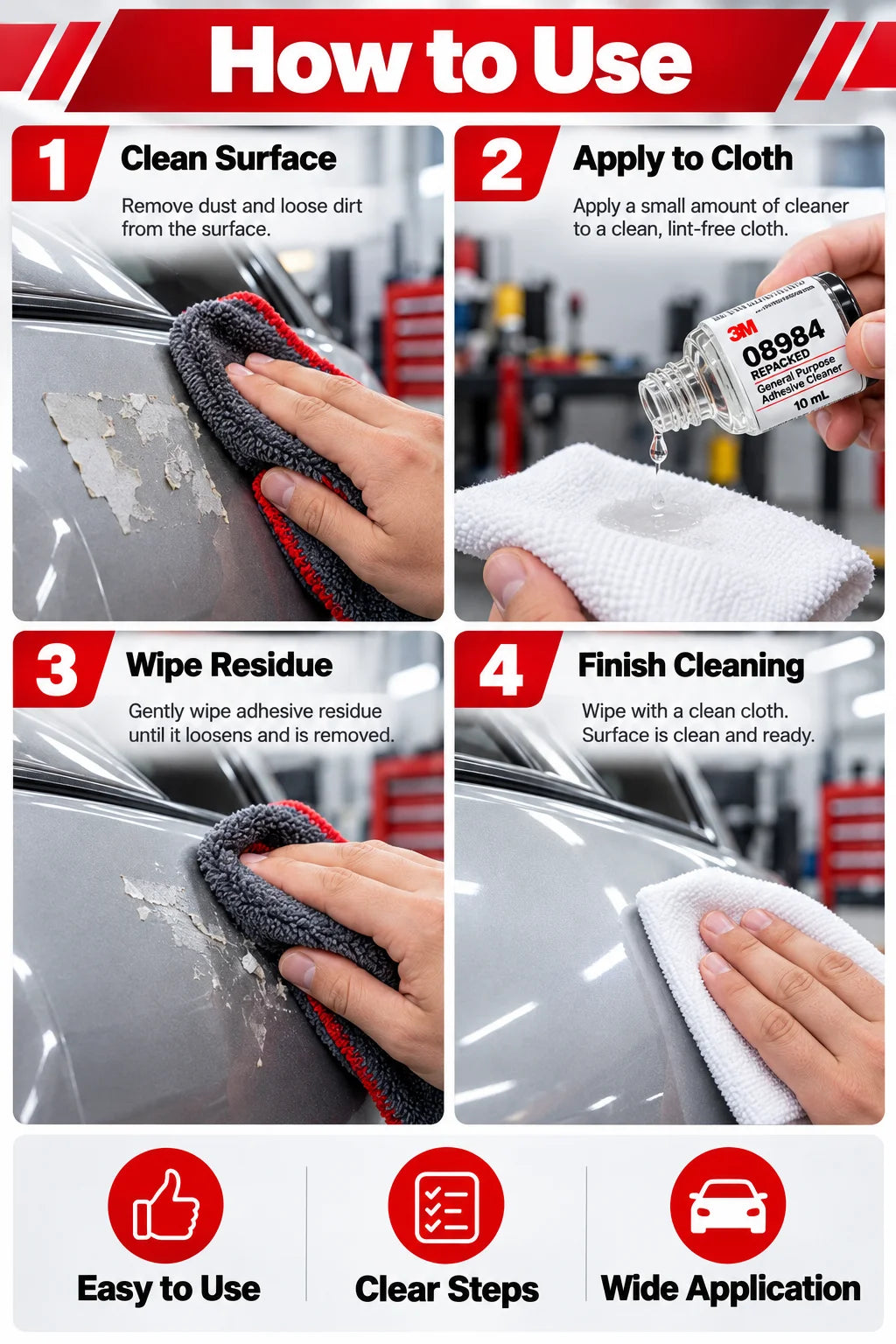 3M 08984 Detergente Rimuovi Adesivi 10mL Ricompresso, Rimuovi Residui di Colla, Adesivi, Catrame, Cera e Grasso per Officina di Detailing Auto